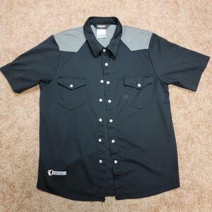 Pearl Izumi Shirt Men's Medium Short Sleeve Pearl Snap Black Gray Jersey Western